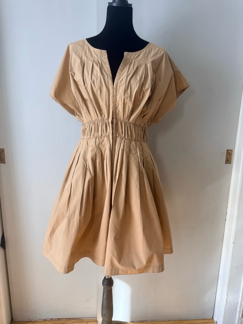 Rebecca Taylor Tan Short-Sleeve Gathered-Waist Mini Dress - Picture 2 of 5